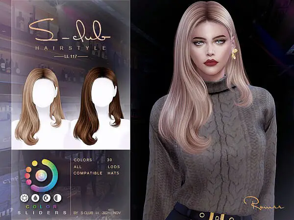 Romee Mi Long curly hairstyle by S Club ~ The Sims Resource for Sims 4