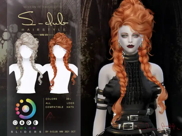 Modern Victorian Gothic Braid long curly hair by S Club ~ The Sims Resource for Sims 4