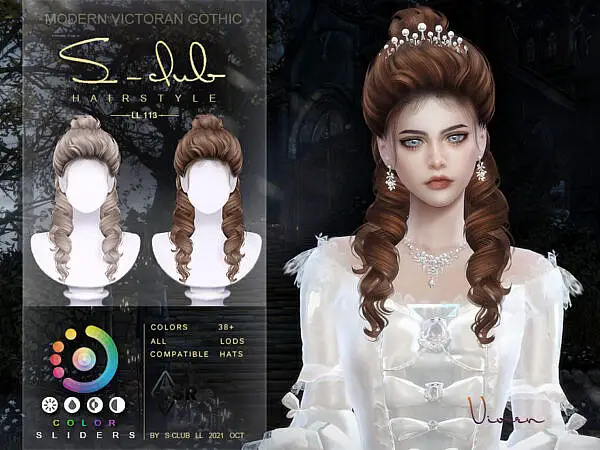 Modern Victorian Gothic curly Long hair Vivien by S Club ~ The Sims Resource for Sims 4