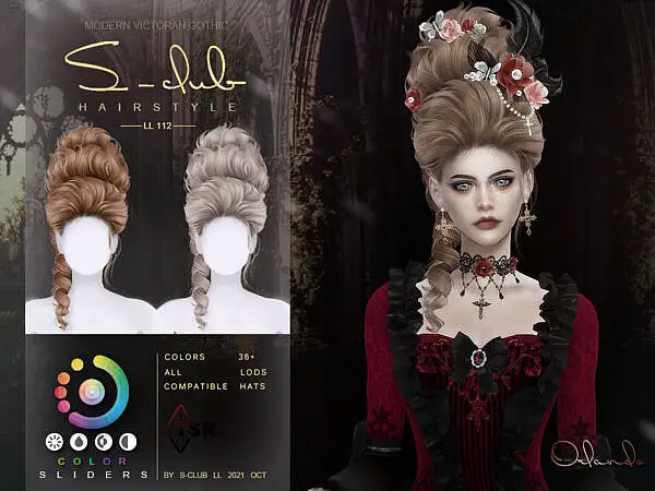Modern Victorian Gothic curly hair buns Orlando by S Club ~ The Sims Resource for Sims 4