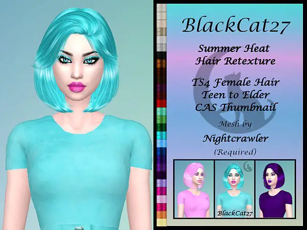 Nightcrawlers Summer Heat Hair Retextured by BlackCat27 ~ The Sims Resource for Sims 4
