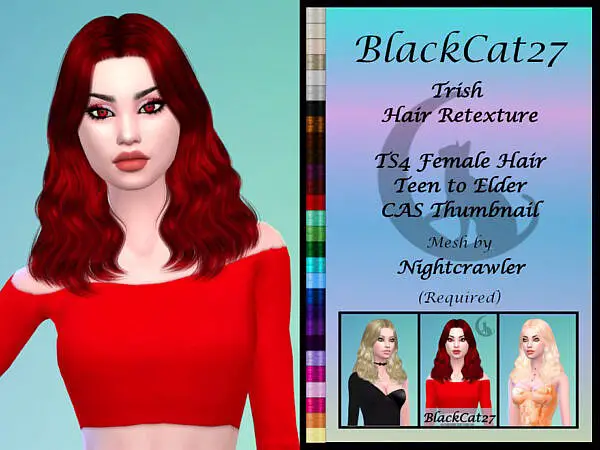 Nightcrawler Trish Hair Retextured by BlackCat27 ~ The Sims Resource for Sims 4