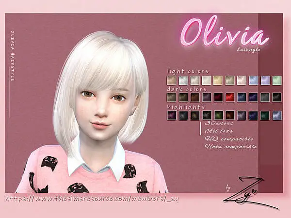 Olivia Hairstyle Child by Zy ~ The Sims Resource for Sims 4