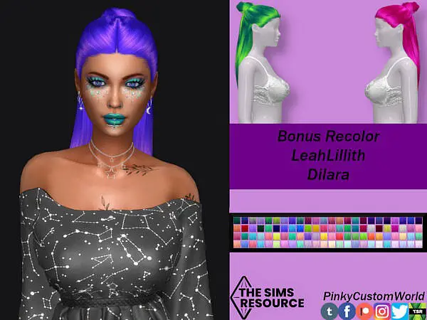 Bonus Recolor of LeahLilliths Dilara hair by PinkyCustomWorld ~ The Sims Resource for Sims 4