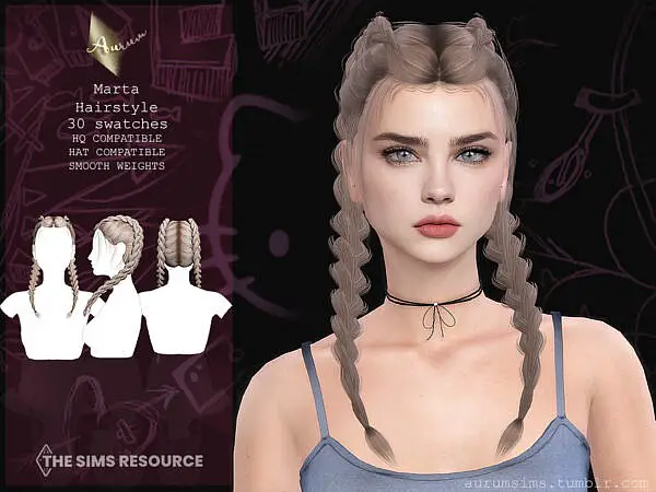 Double braided hairstyle   Marta ~ The Sims Resource for Sims 4